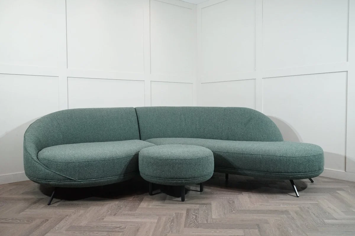 Lorenze Large 4 Seater RHF Chaise End Sofa & Footstool, Fern Green - Image 4