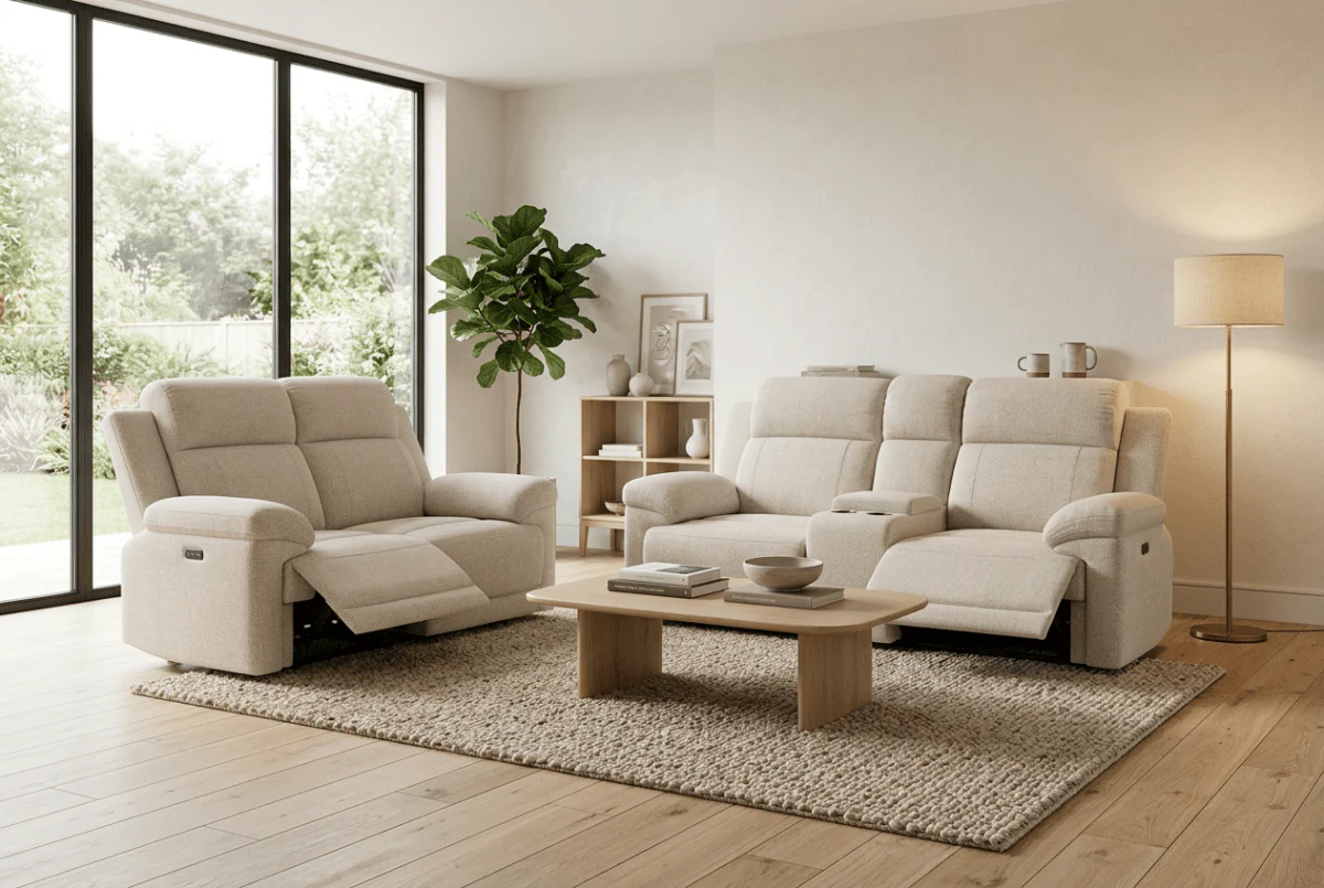 Lucius 3 + 2 Seater Power Recliner Sofas, Vespa Cream - Image 2