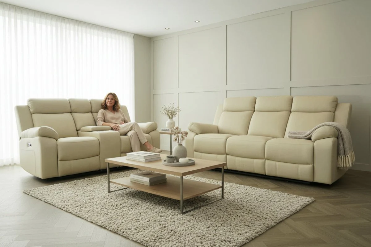 Lugano 3 + 2 Fabric Power Recliner Sofa Set, Velour Sand - Image 2