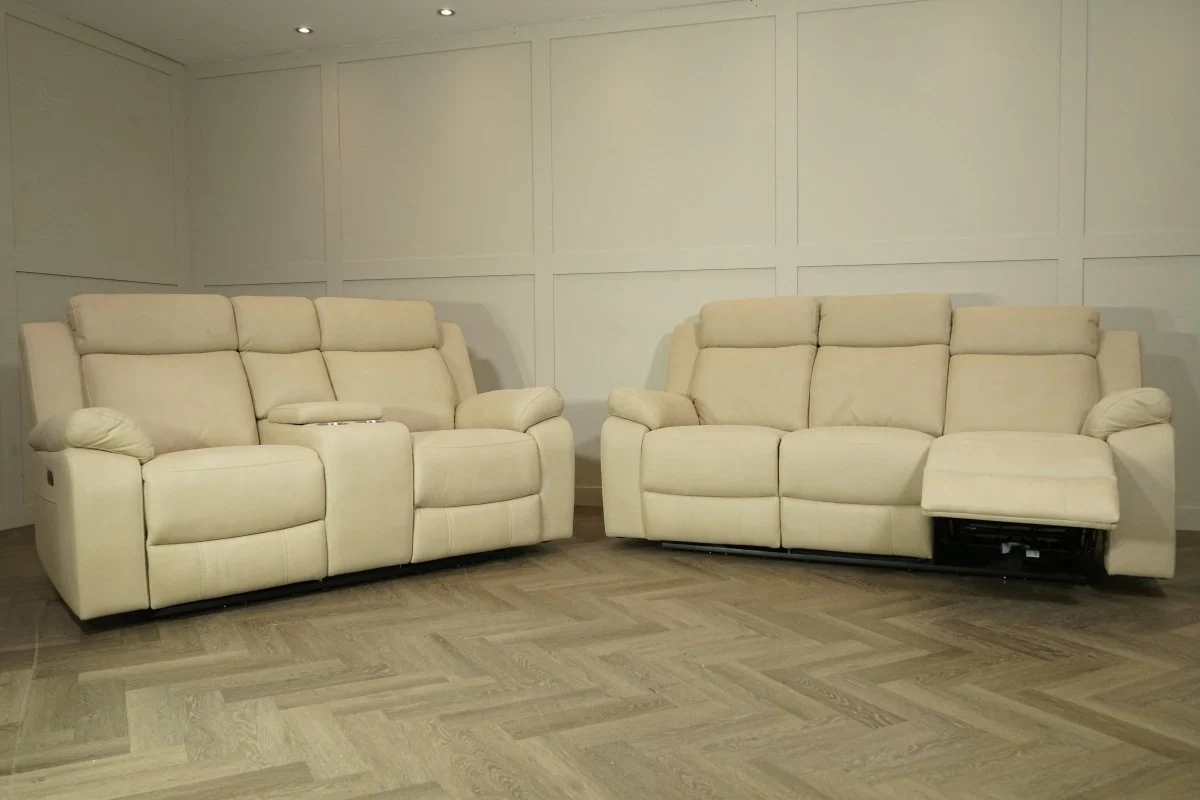 Lugano 3 + 2 Fabric Power Recliner Sofa Set, Velour Sand - Image 4