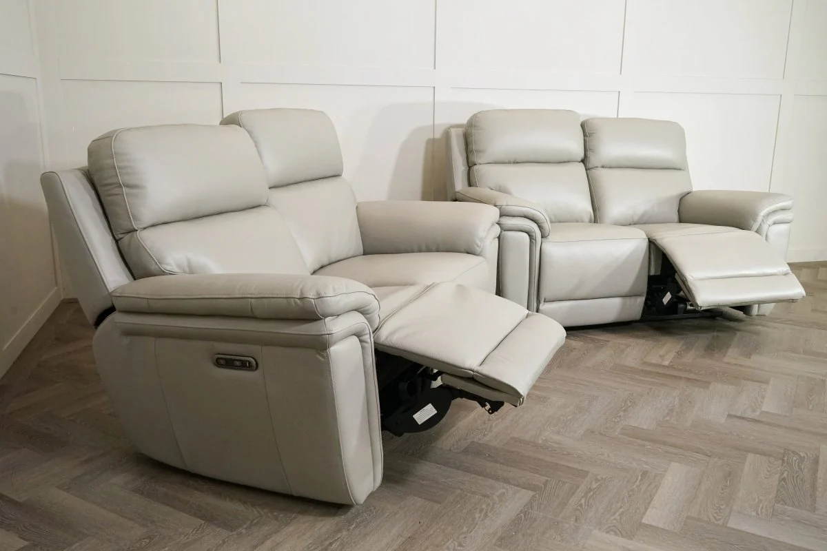 Maer 2 + 2 Seater Leather Power Reclining Sofa Set, Cloudy Grey - Image 10