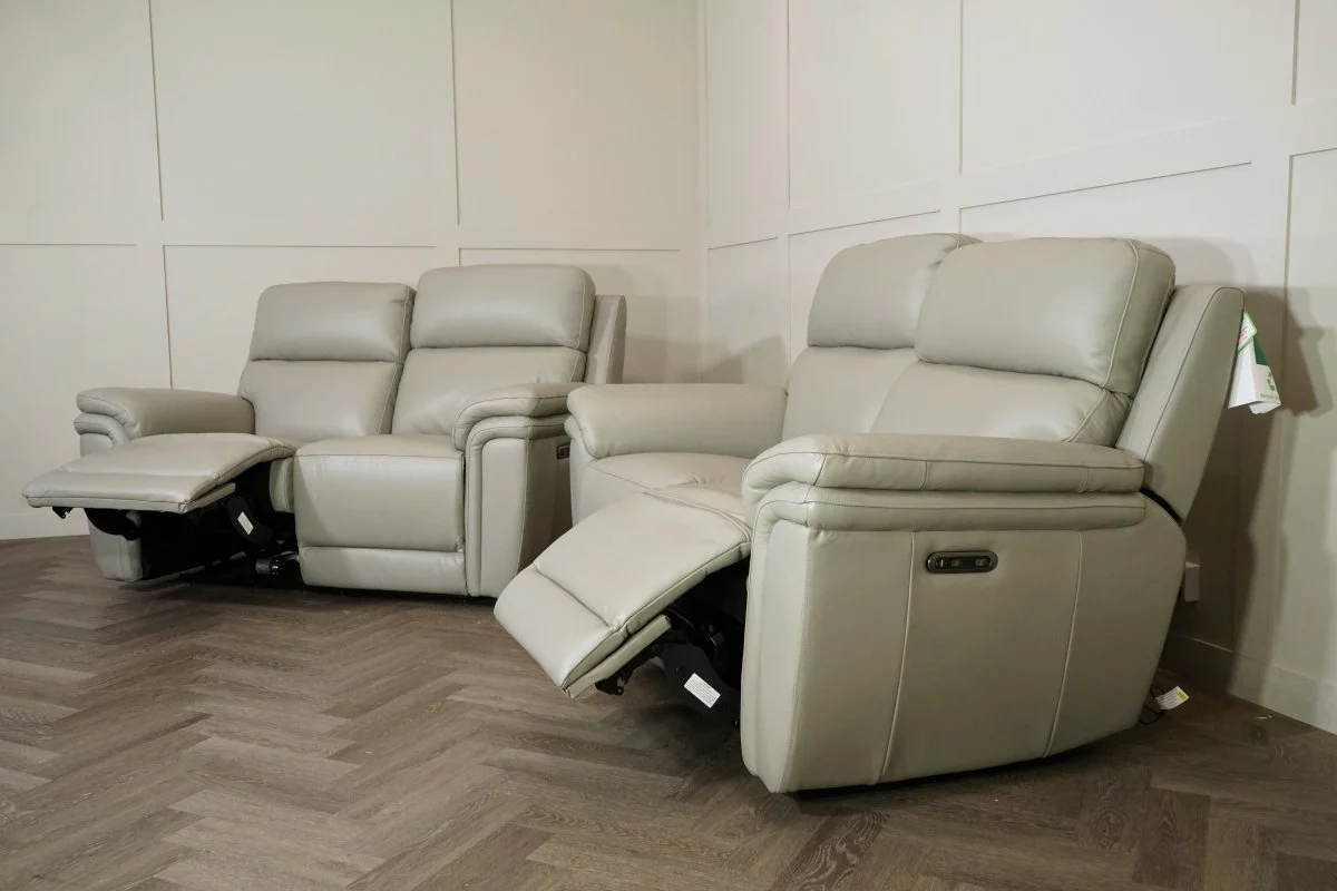 Maer 2 + 2 Seater Leather Power Reclining Sofa Set, Cloudy Grey - Image 12