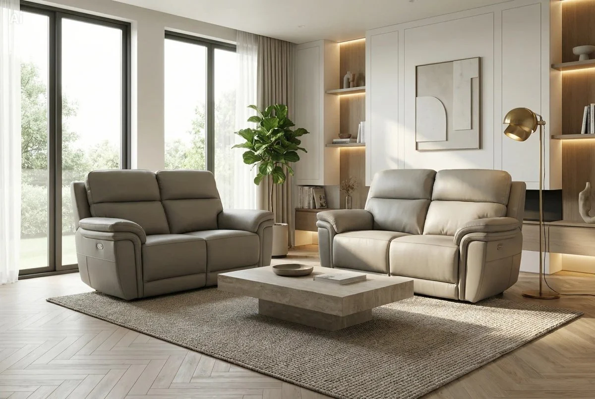 Maer 2 + 2 Seater Leather Power Reclining Sofa Set, Cloudy Grey - Image 2