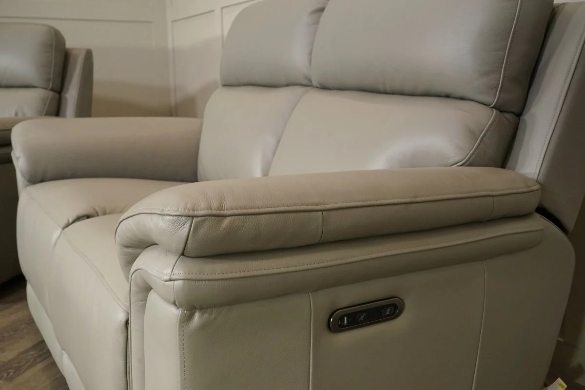 Maer 2 + 2 Seater Leather Power Reclining Sofa Set, Cloudy Grey - Image 5
