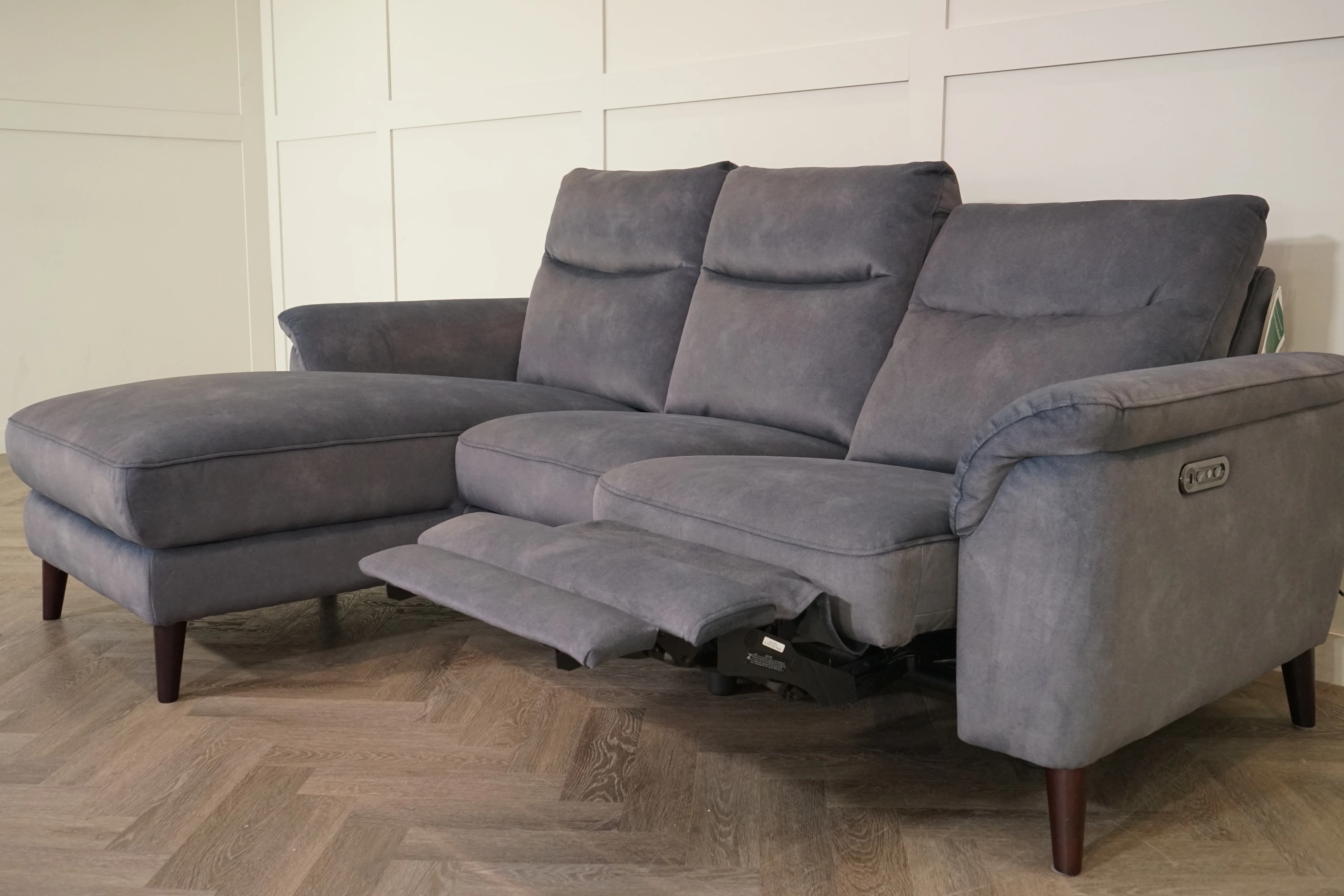 Morgan Fabric 3 Seater Power Recliner Sofa with Chaise End, Dexter Grey - Image 8