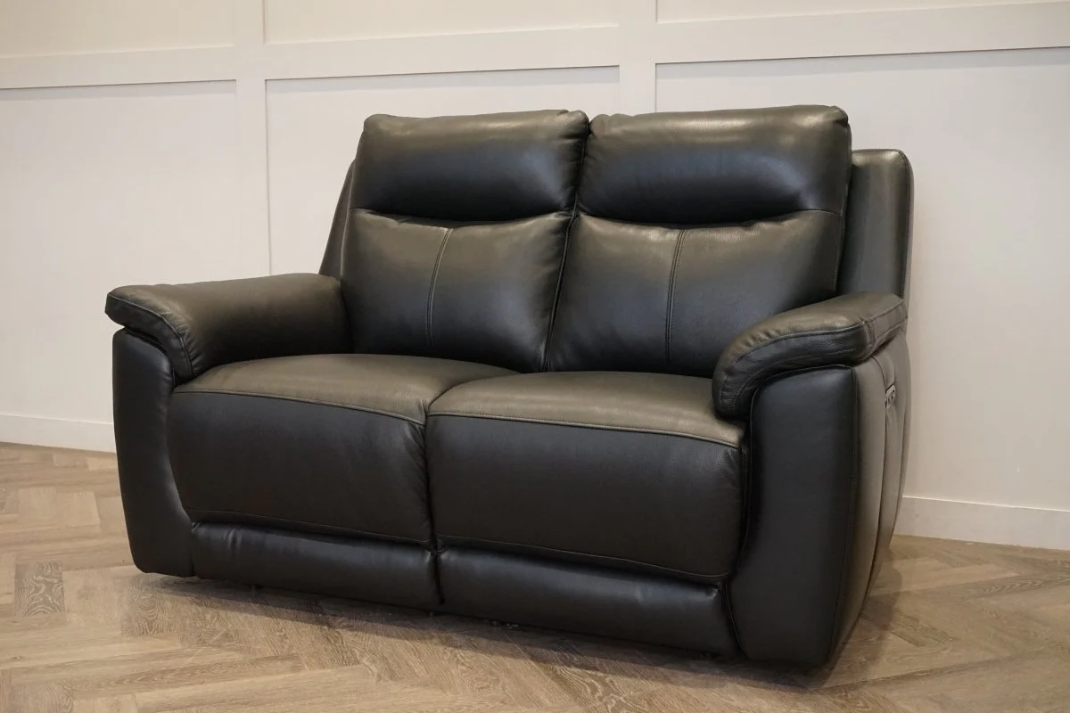 Navona 2 Seater Power Recliner Leather Sofa, Florida Black - Image 3