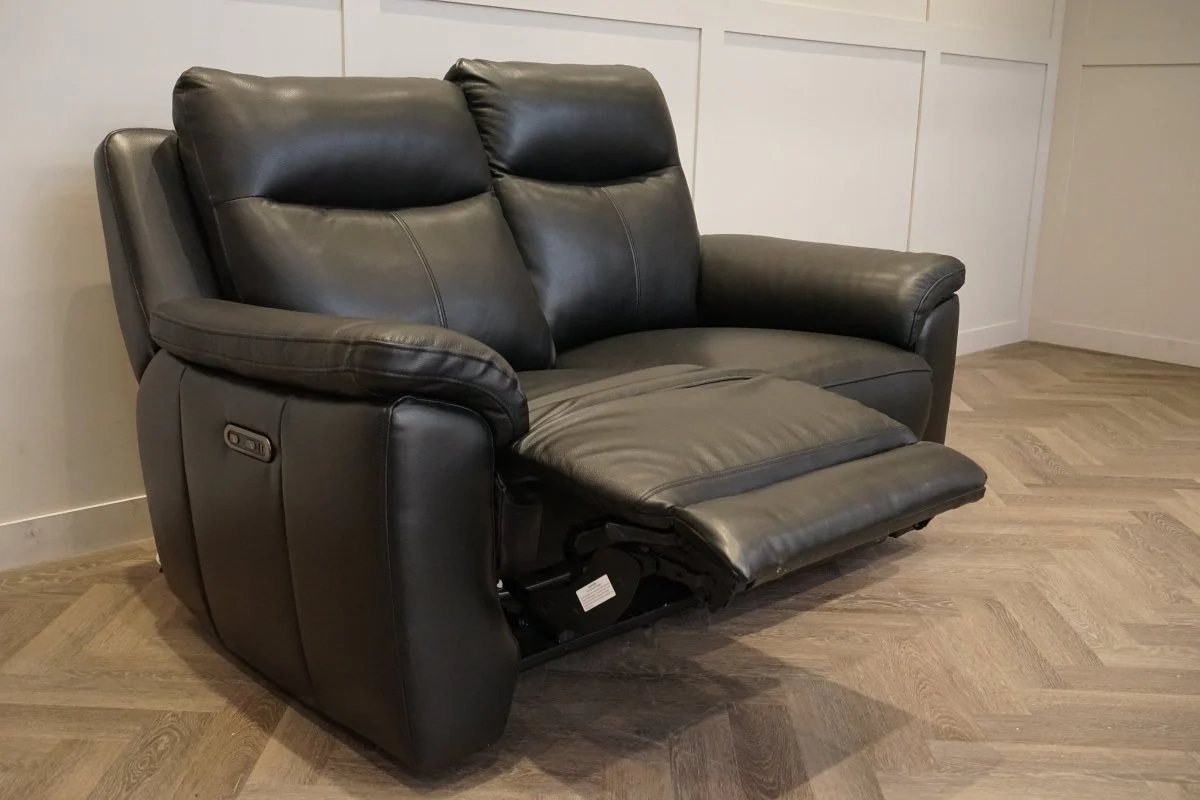 Navona 2 Seater Power Recliner Leather Sofa, Florida Black - Image 5