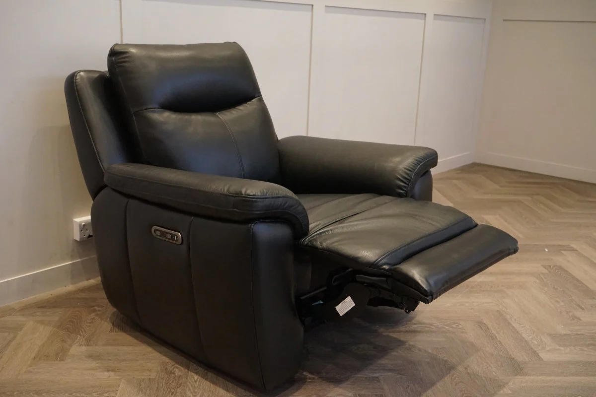 Navona 3+1+1 Seater Power Recliner Leather Sofa Set, Florida Black - Image 5