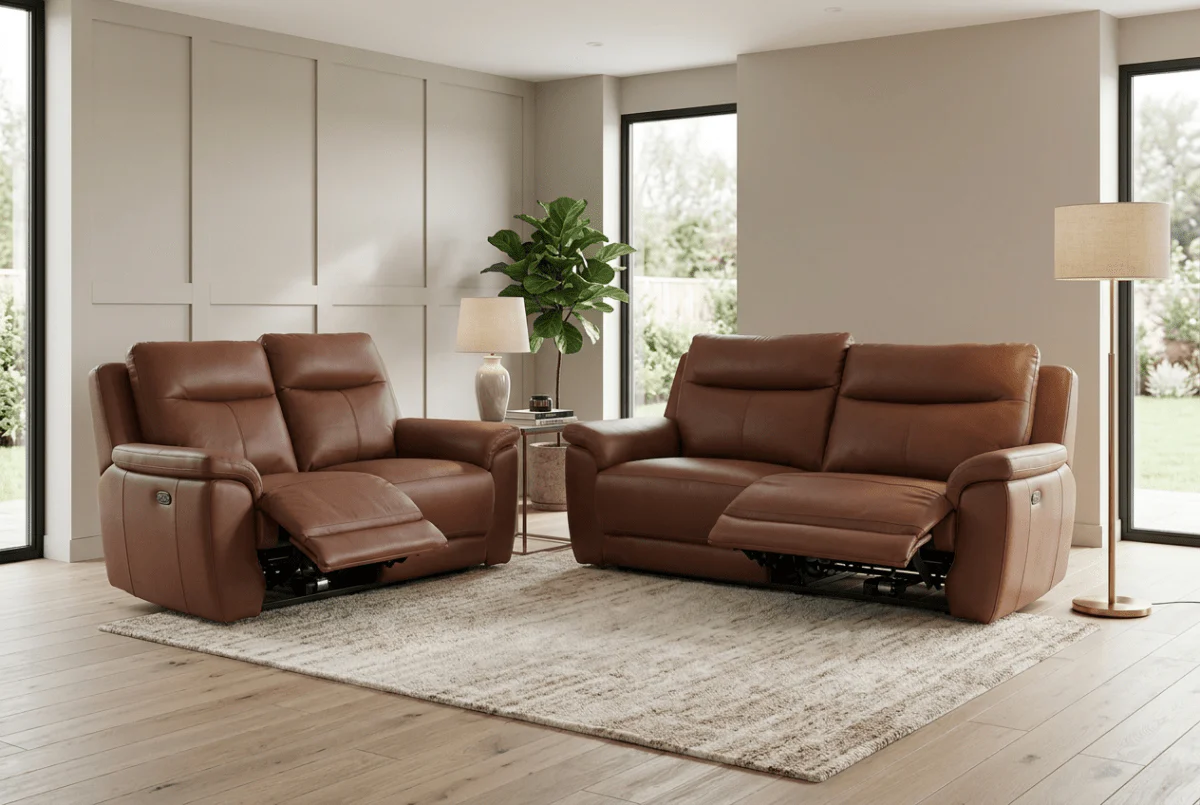 Navona Leather 3 & 2 Seater Power Recliner Sofa, Arden Mocha - Image 2