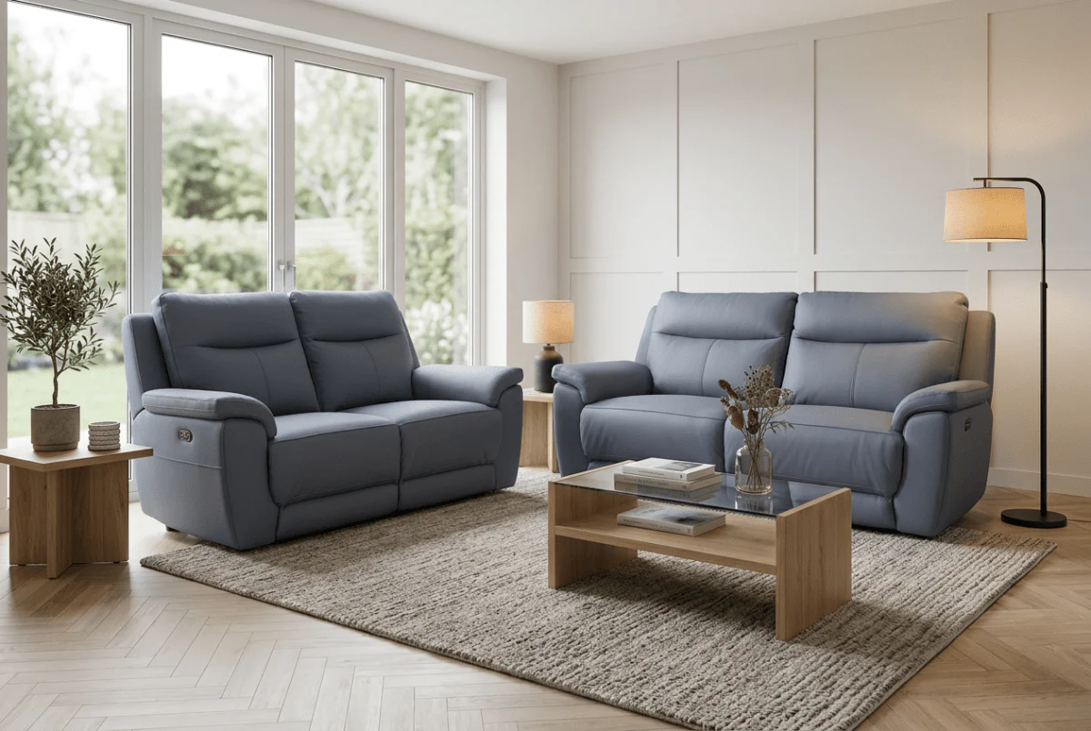 Navona Leather 3 & 2 Seater Power Recliner Sofa, Arden Slate - Image 2