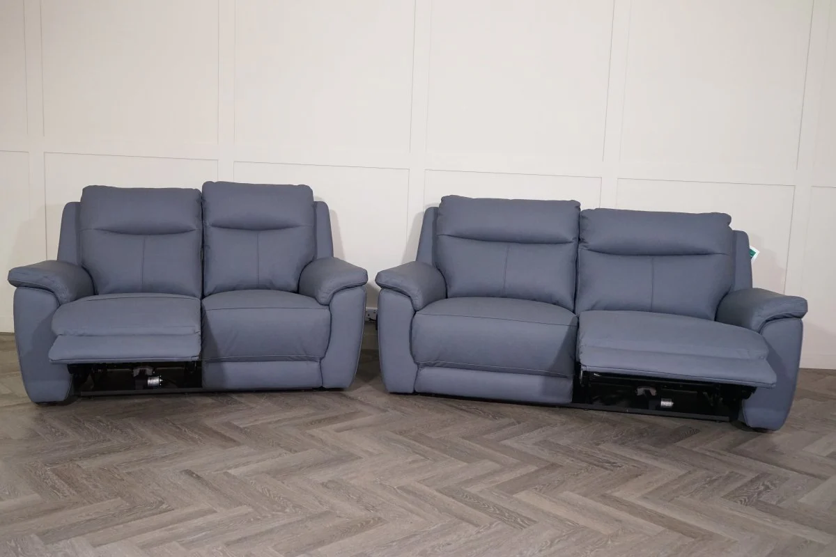 Navona Leather 3 & 2 Seater Power Recliner Sofa, Arden Slate - Image 4