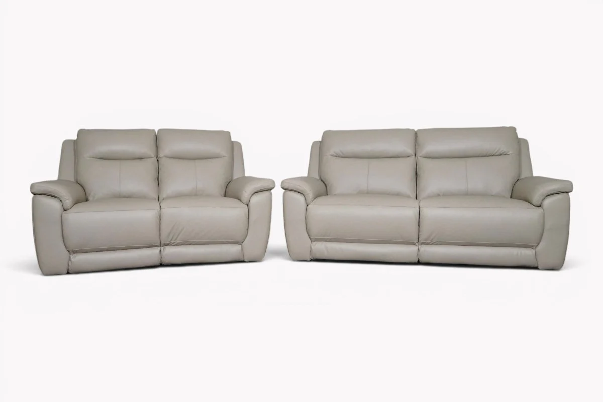 Navona Leather 3 & 2 Seater Power Recliner Sofa, Club Cloudy