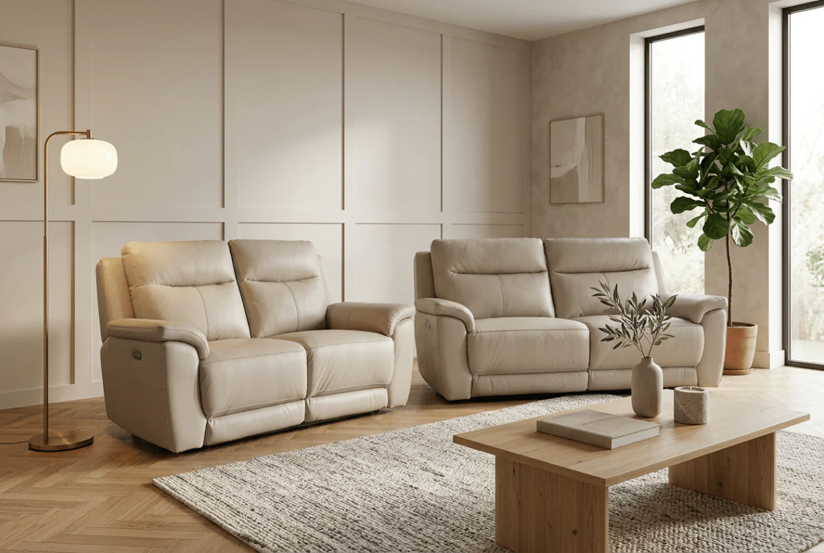 Navona Leather 3 & 2 Seater Power Recliner Sofa, Club Cloudy - Image 2