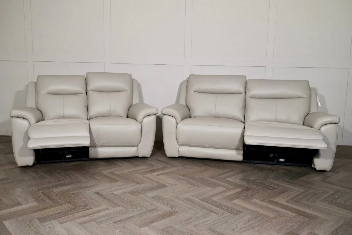 Navona Leather 3 & 2 Seater Power Recliner Sofa, Club Cloudy - Image 4