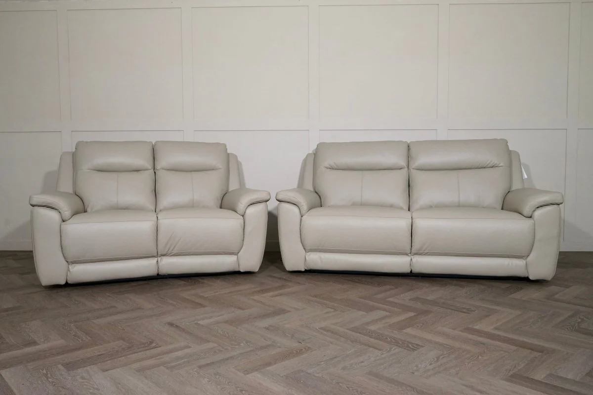 Navona Leather 3 & 2 Seater Power Recliner Sofa, Club Cloudy - Image 6