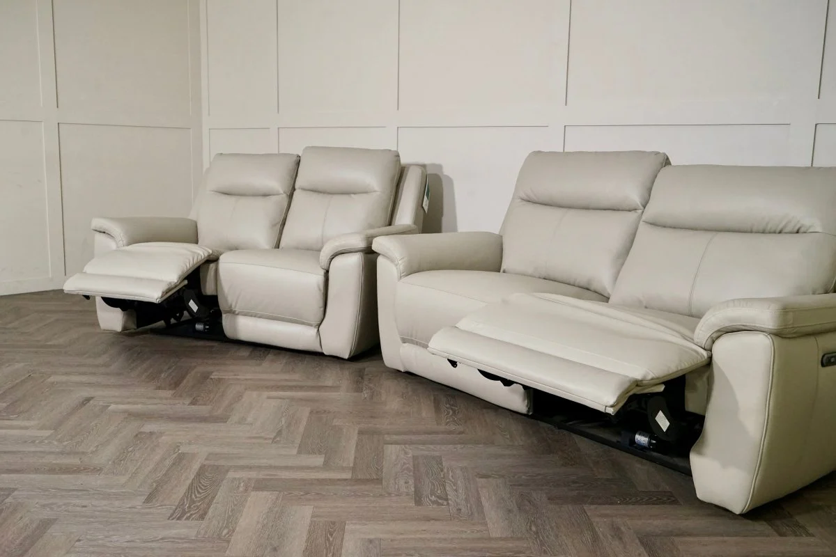 Navona Leather 3 & 2 Seater Power Recliner Sofa, Club Cloudy - Image 7