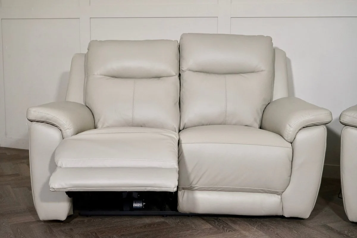 Navona Leather 3 & 2 Seater Power Recliner Sofa, Club Cloudy - Image 9