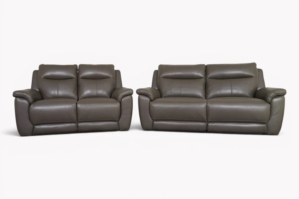 Navona Leather 3 & 2 Seater Power Recliner Sofa, Club Elephant Grey