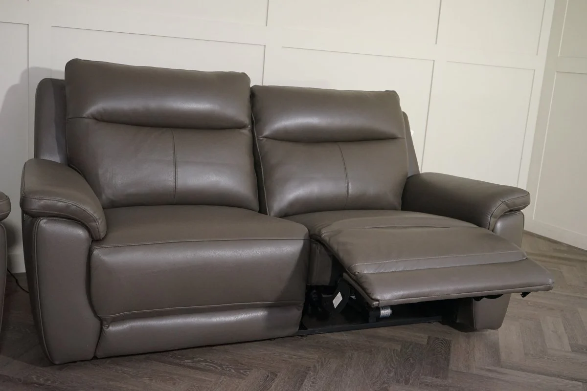 Navona Leather 3 & 2 Seater Power Recliner Sofa, Club Elephant Grey - Image 10