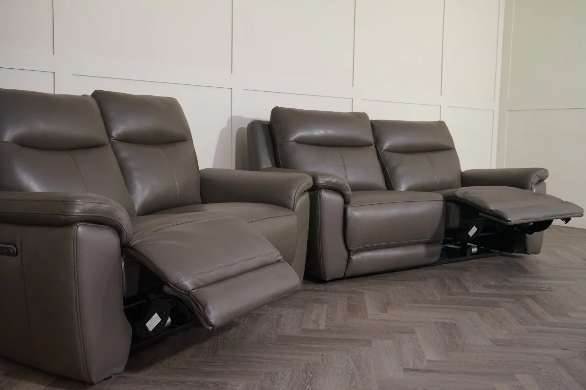 Navona Leather 3 & 2 Seater Power Recliner Sofa, Club Elephant Grey - Image 6