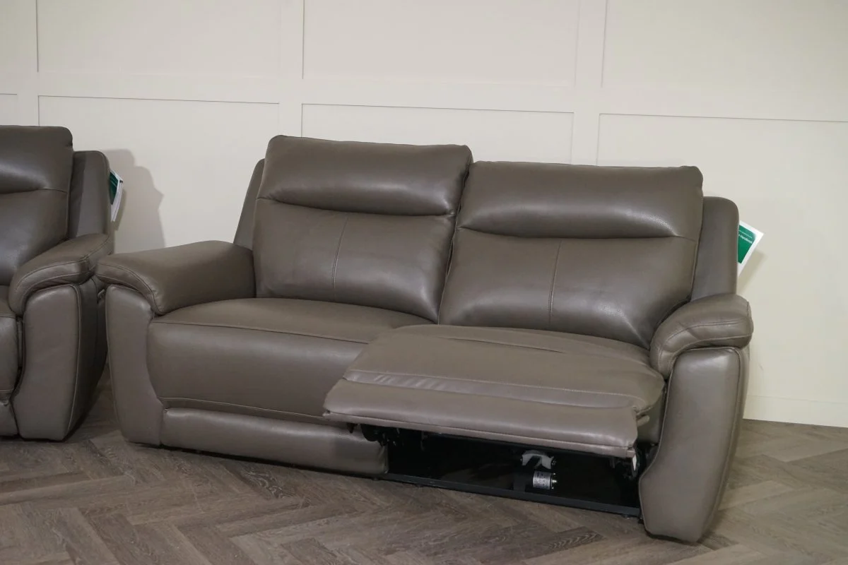 Navona Leather 3 & 2 Seater Power Recliner Sofa, Club Elephant Grey - Image 8