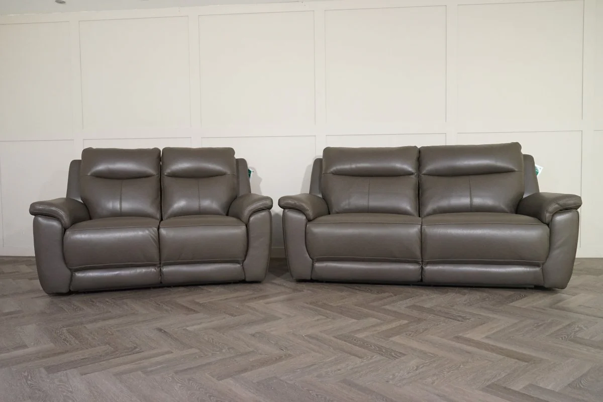 Navona Leather 3 & 2 Seater Power Recliner Sofa, Club Elephant Grey - Image 9