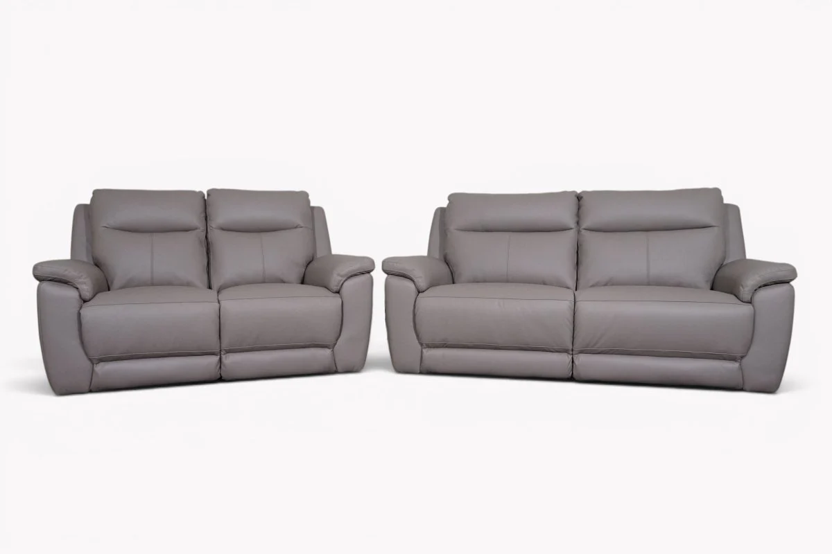 Navona Leather 3 & 2 Seater Power Recliner Sofa, Club Grey