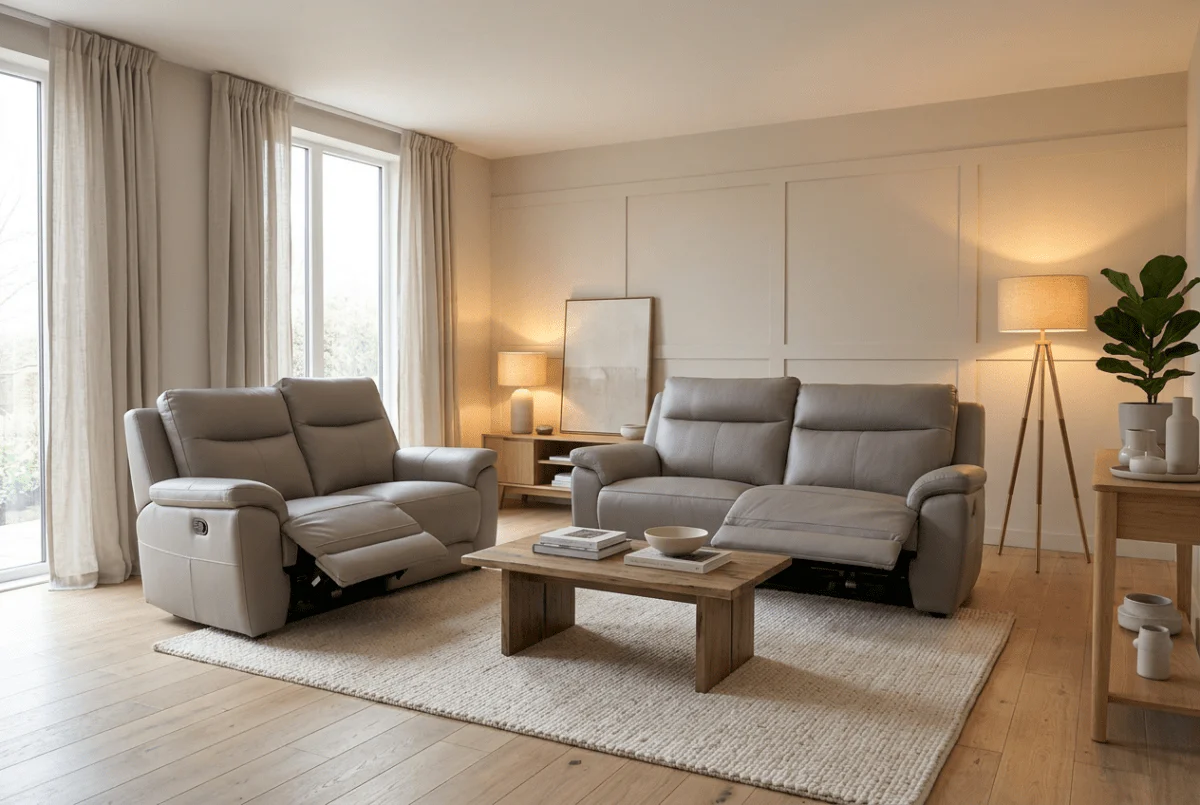 Navona Leather 3 & 2 Seater Power Recliner Sofa, Club Grey - Image 2