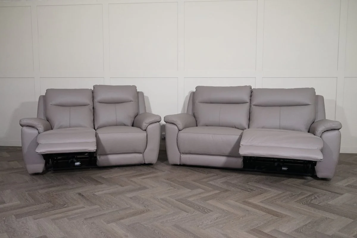 Navona Leather 3 & 2 Seater Power Recliner Sofa, Club Grey - Image 7