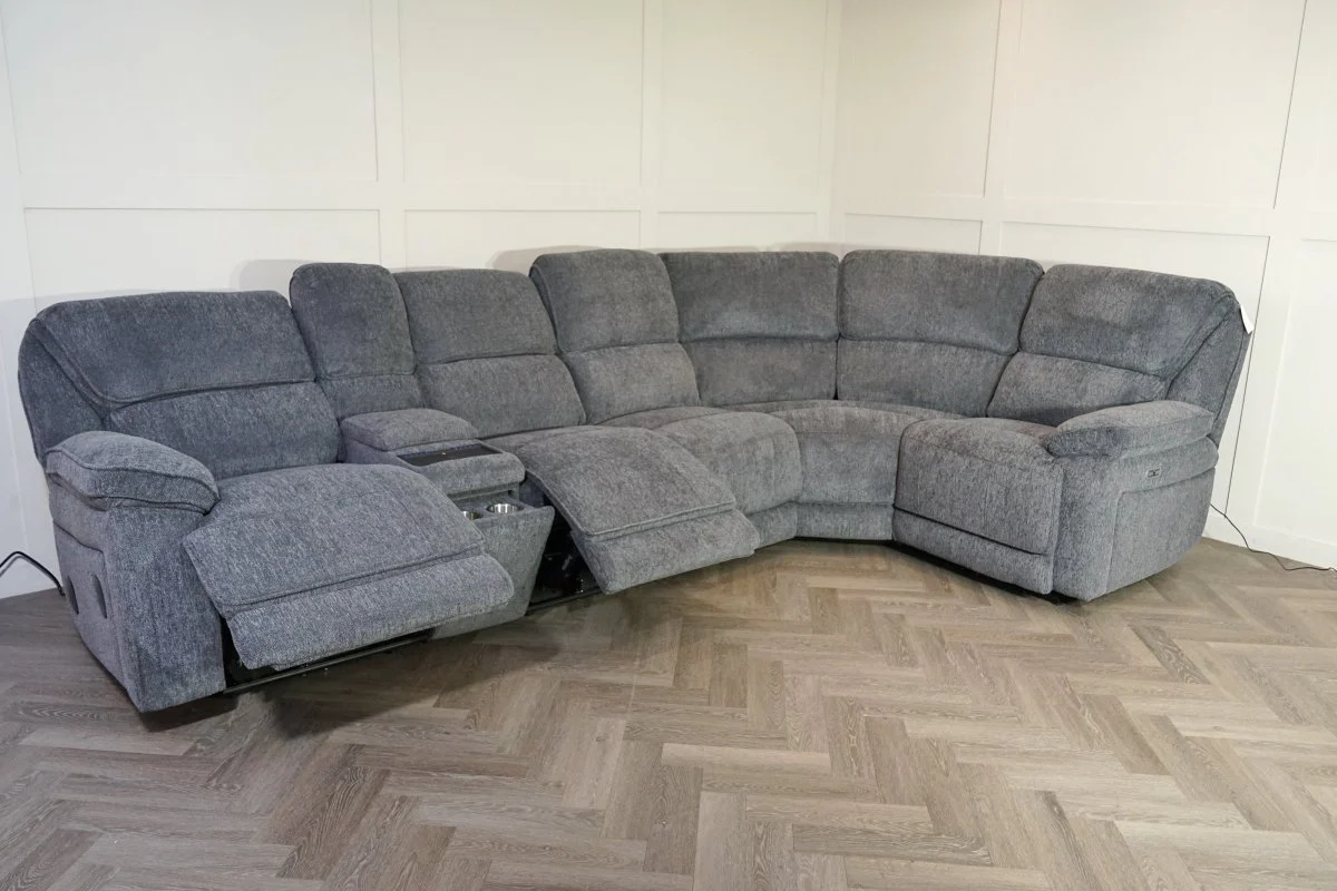 Orlando Power Recliner Corner Tech Sofa, Chunky Chenille Charcoal - Image 16