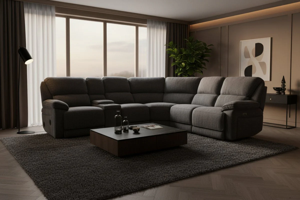 Orlando Power Recliner Corner Tech Sofa, Chunky Chenille Charcoal - Image 3