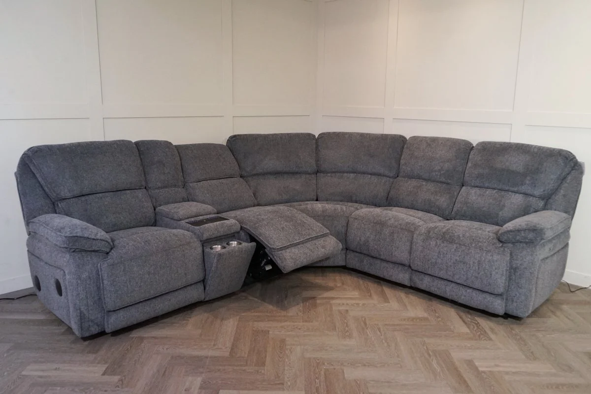 Orlando Power Recliner Corner Tech Sofa, Chunky Chenille Charcoal - Image 5