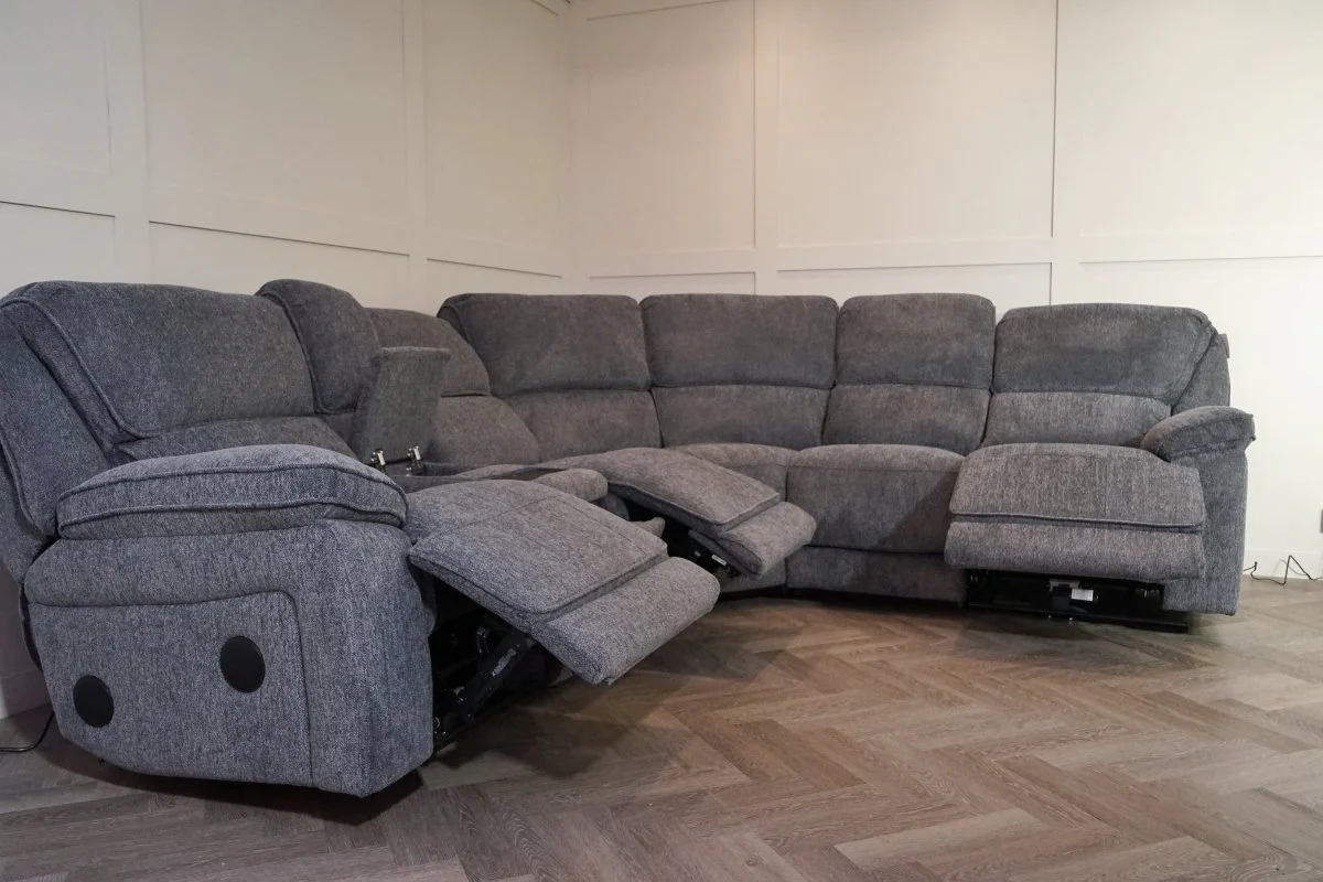 Orlando Power Recliner Corner Tech Sofa, Chunky Chenille Charcoal - Image 7