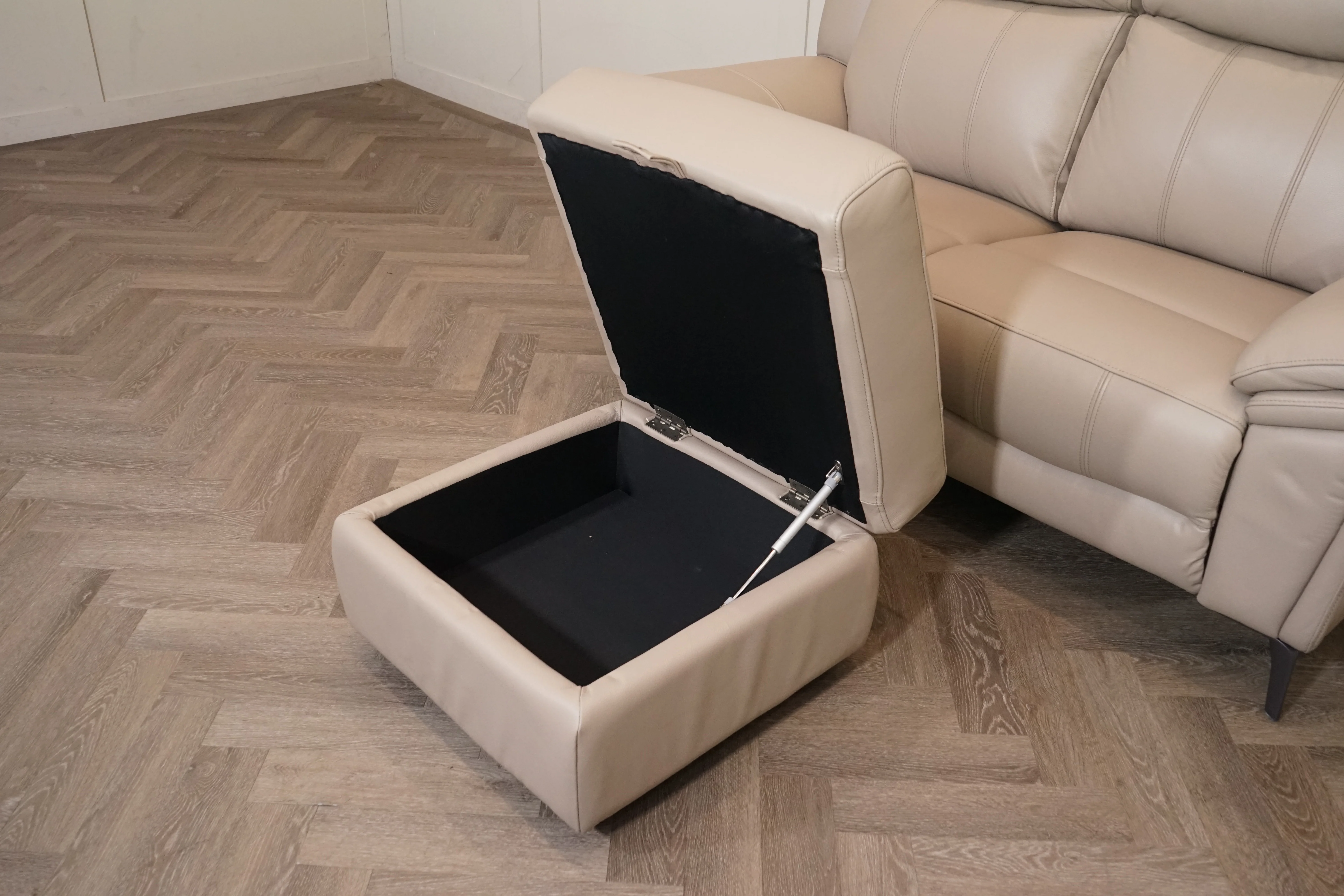 Panache Leather 2 Seater Sofa & FREE Storage Footstool, Oyster - Image 9