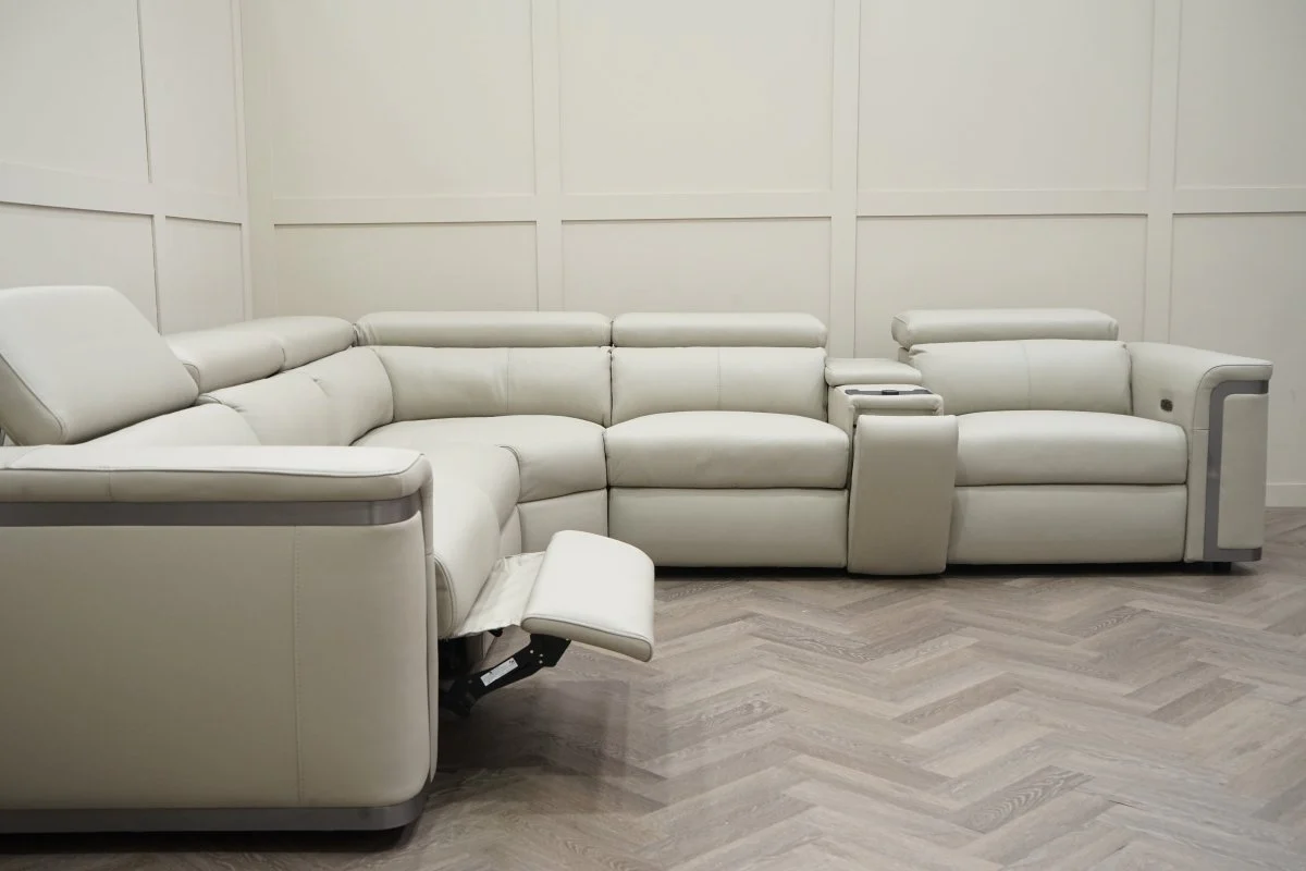 Plaza Large Corner Leather Sofa, Smart Console, Taupe - Image 11