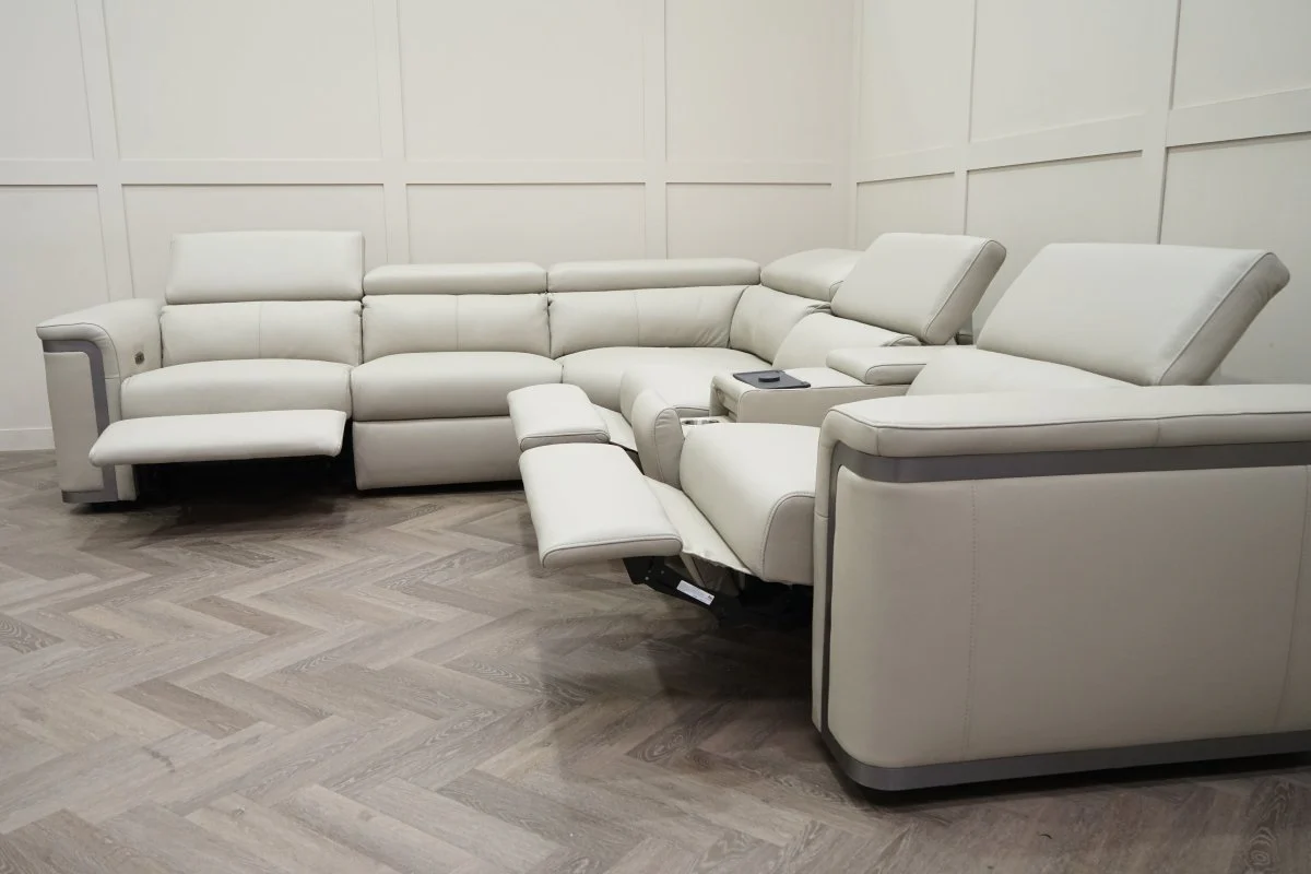 Plaza Large Corner Leather Sofa, Smart Console, Taupe - Image 13
