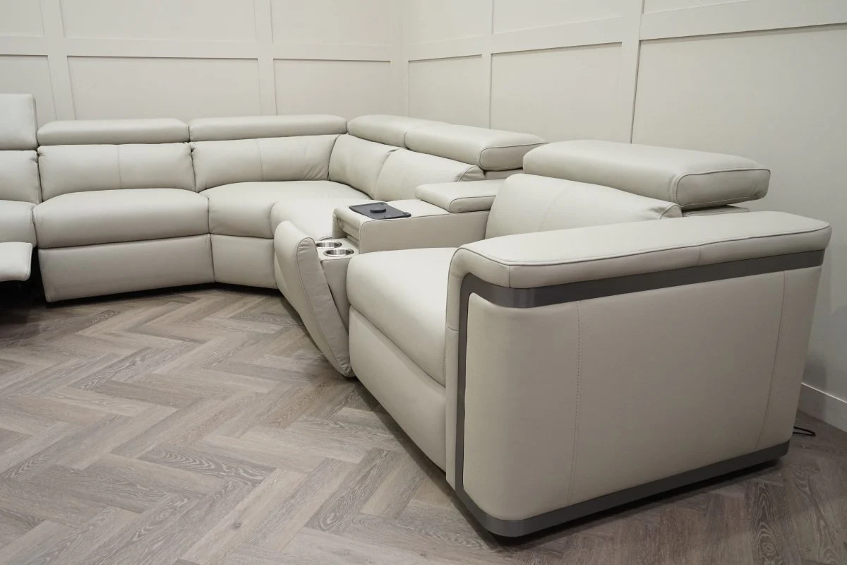 Plaza Large Corner Leather Sofa, Smart Console, Taupe - Image 15