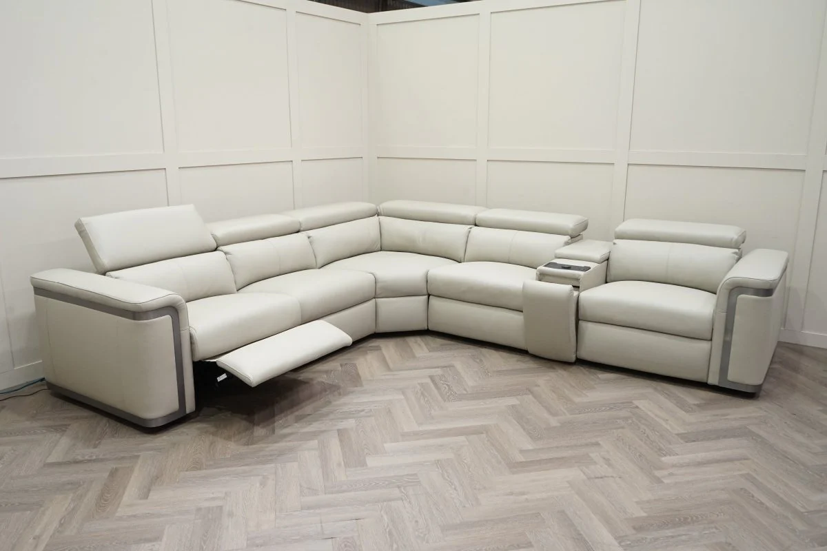 Plaza Large Corner Leather Sofa, Smart Console, Taupe - Image 16