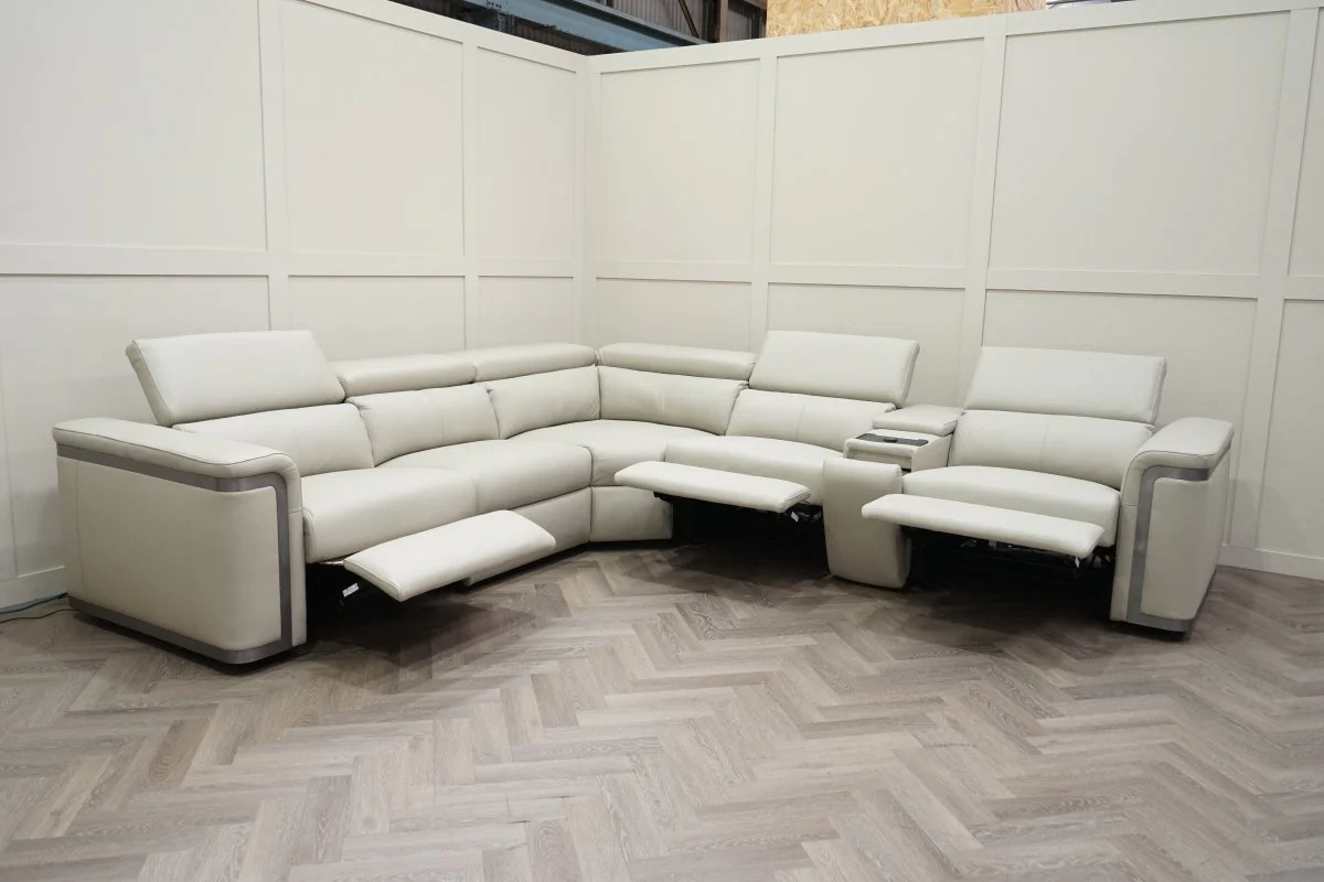 Plaza Large Corner Leather Sofa, Smart Console, Taupe - Image 9
