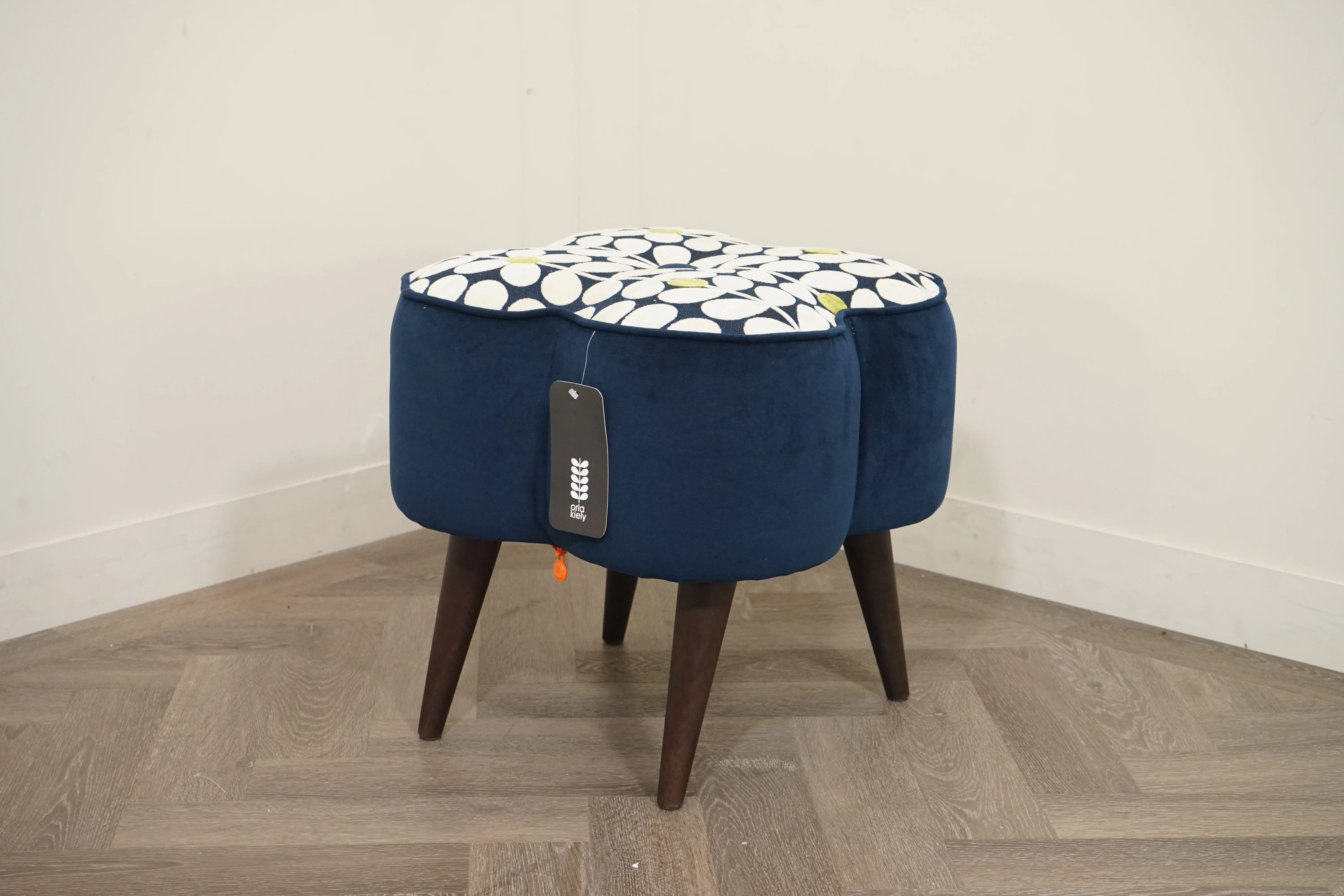 Poppy Small Footstool, Glyde Indigo / Stem Pattern - Image 4