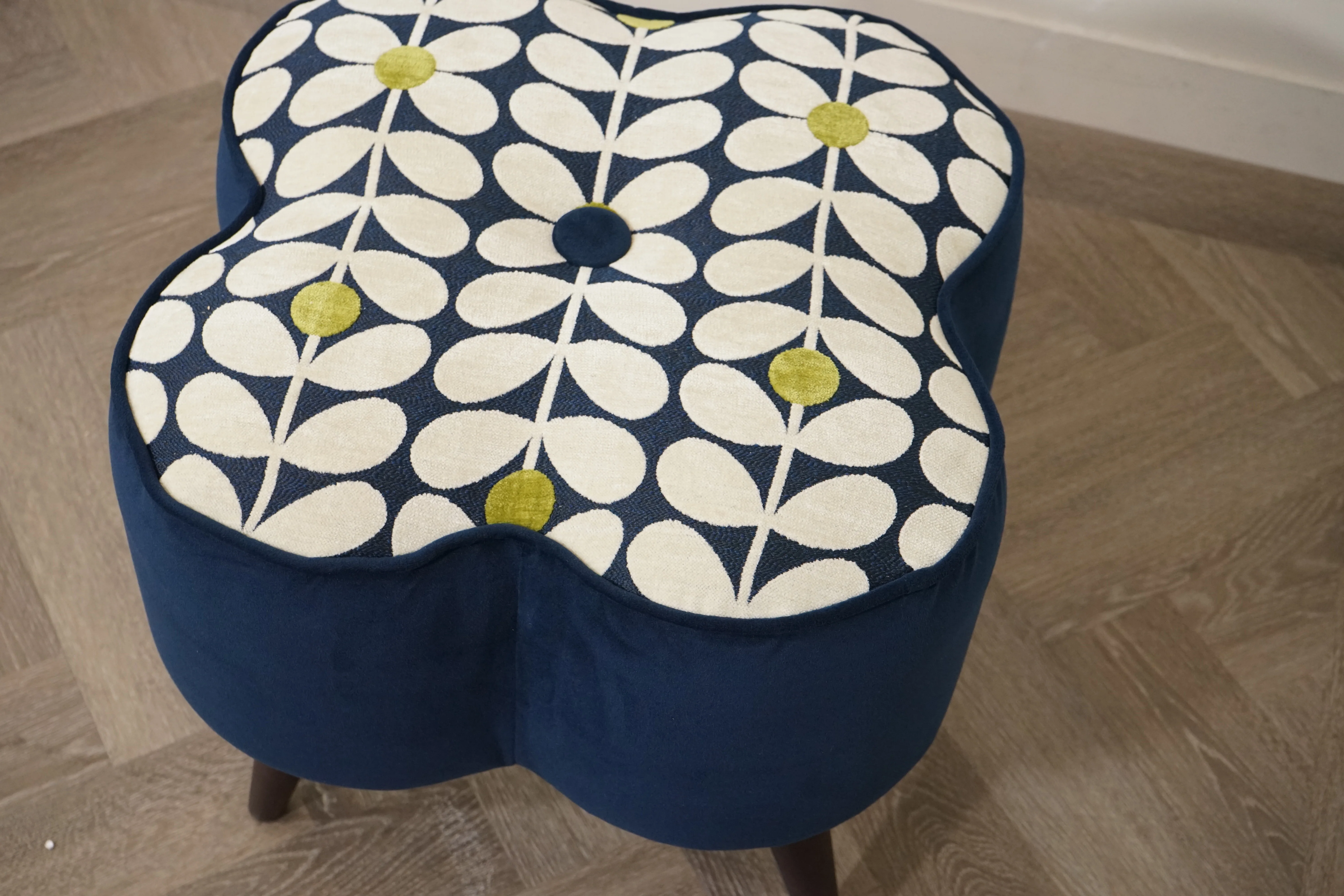 Poppy Small Footstool, Glyde Indigo / Stem Pattern - Image 5