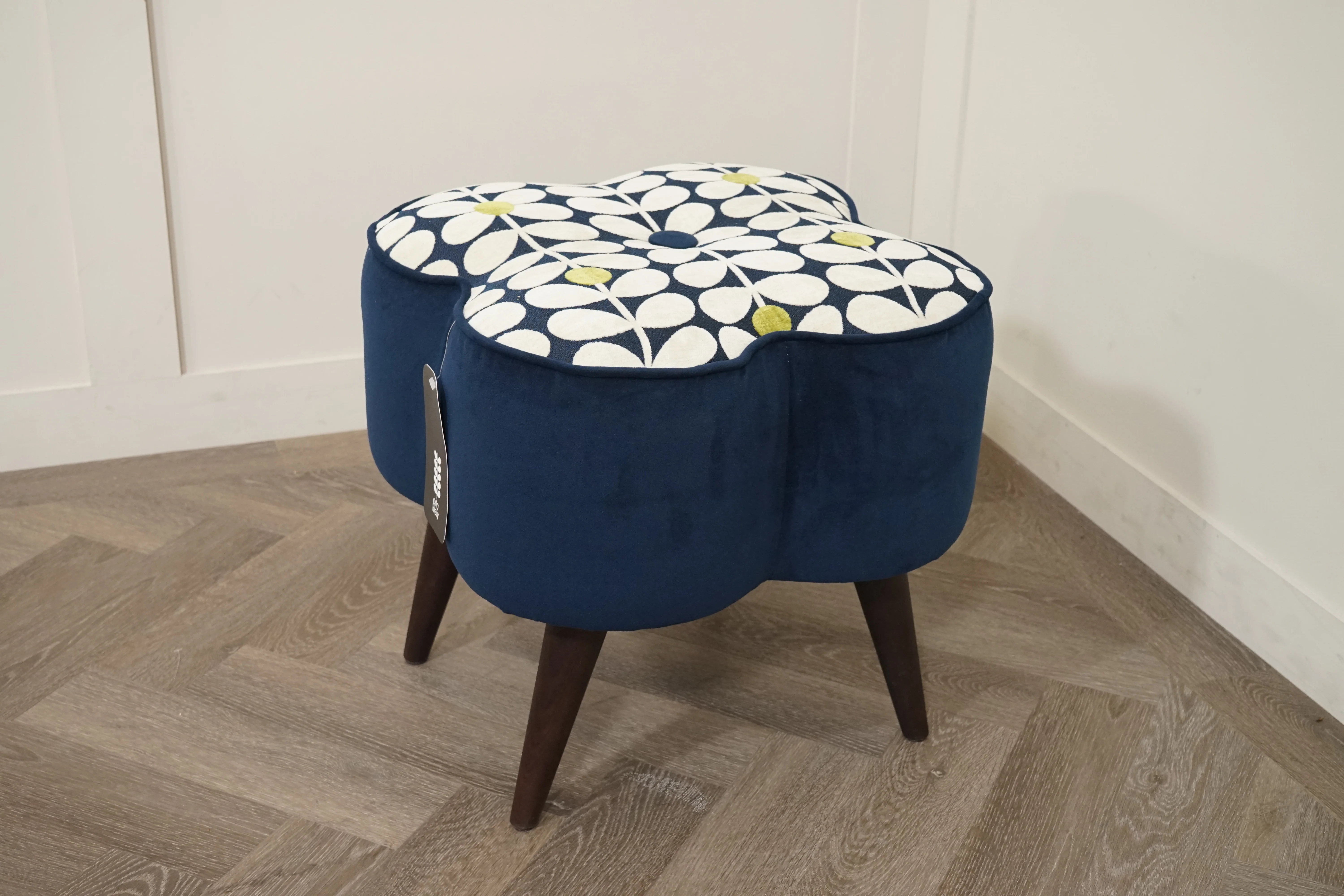 Poppy Small Footstool, Glyde Indigo / Stem Pattern - Image 6