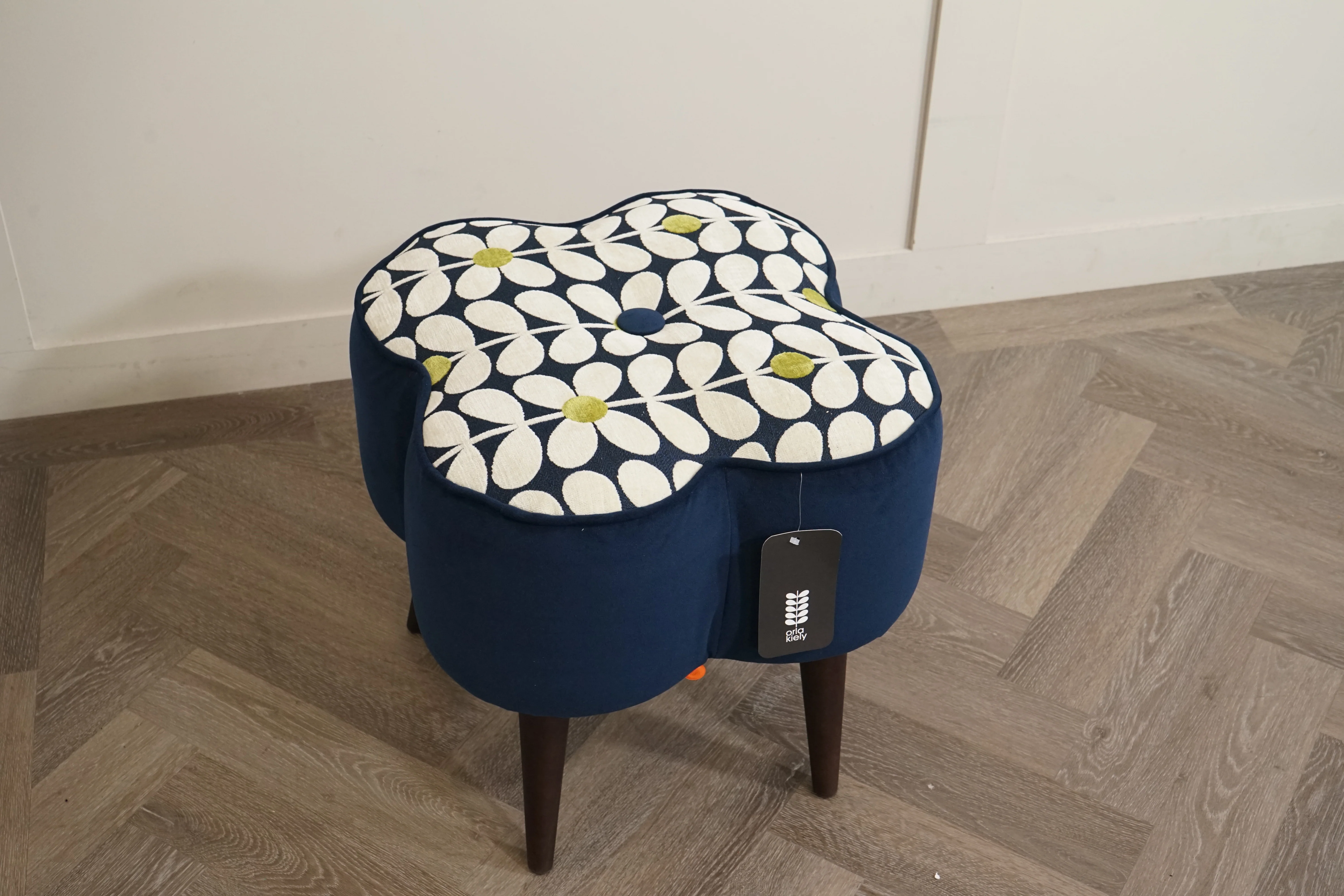 Poppy Small Footstool, Glyde Indigo / Stem Pattern - Image 7