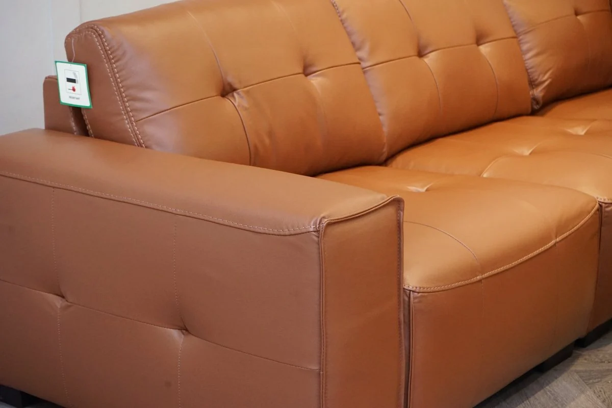 Portofino Large Modular Leather Corner Sofa & Footstool, Chestnut - Image 4