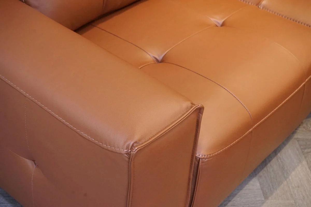 Portofino Large Modular Leather Corner Sofa & Footstool, Chestnut - Image 6