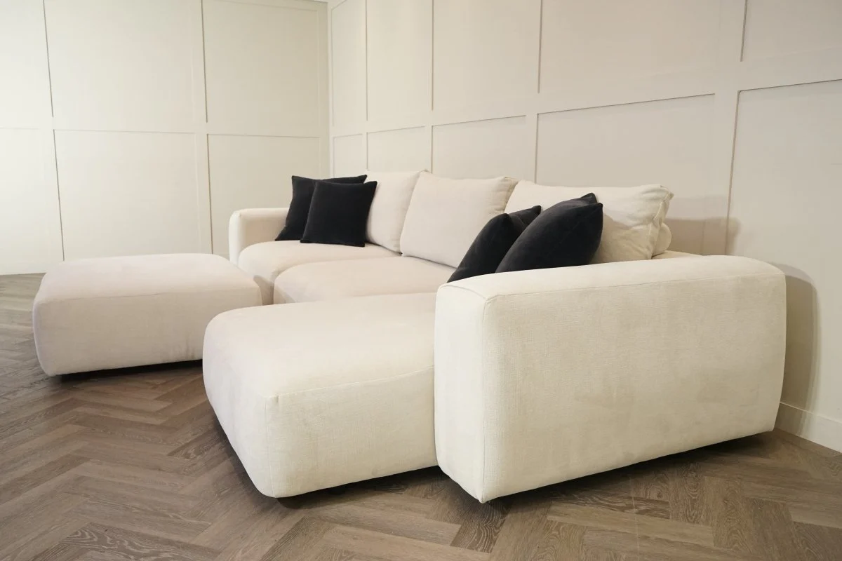 Rocco Large RHF Chaise Sofa & Footstool, Dusky Ecru - Image 10