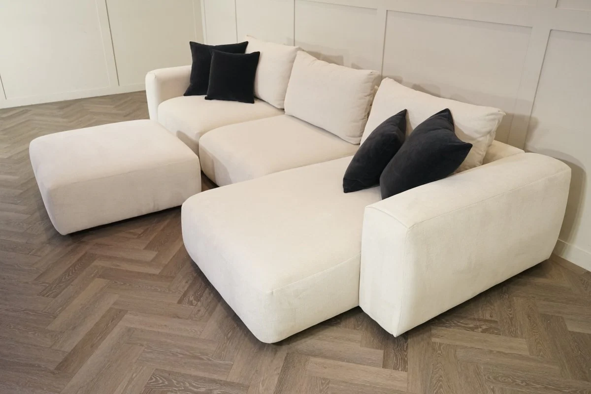 Rocco Large RHF Chaise Sofa & Footstool, Dusky Ecru - Image 11