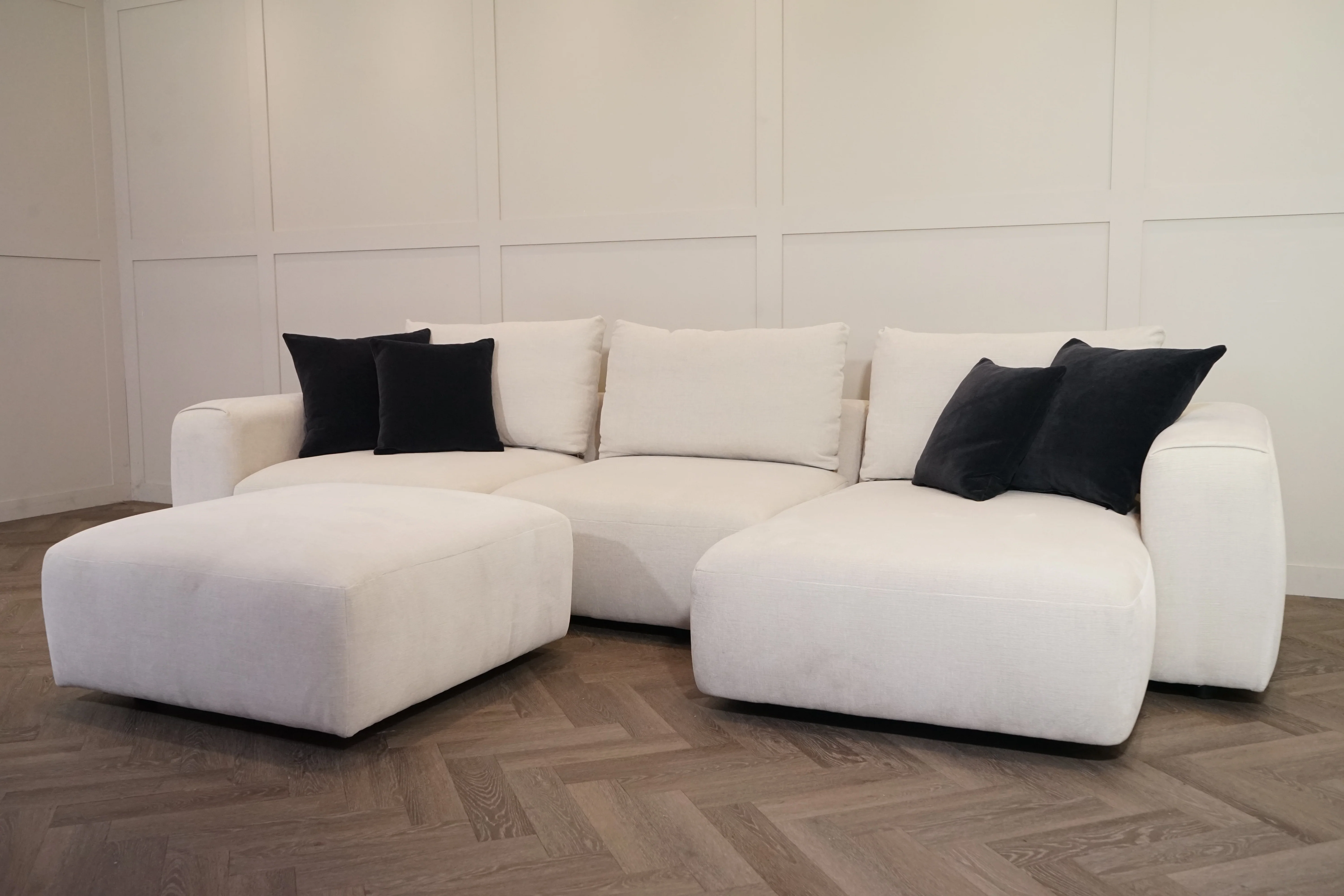 Rocco Large RHF Chaise Sofa & Footstool, Dusky Ecru - Image 4