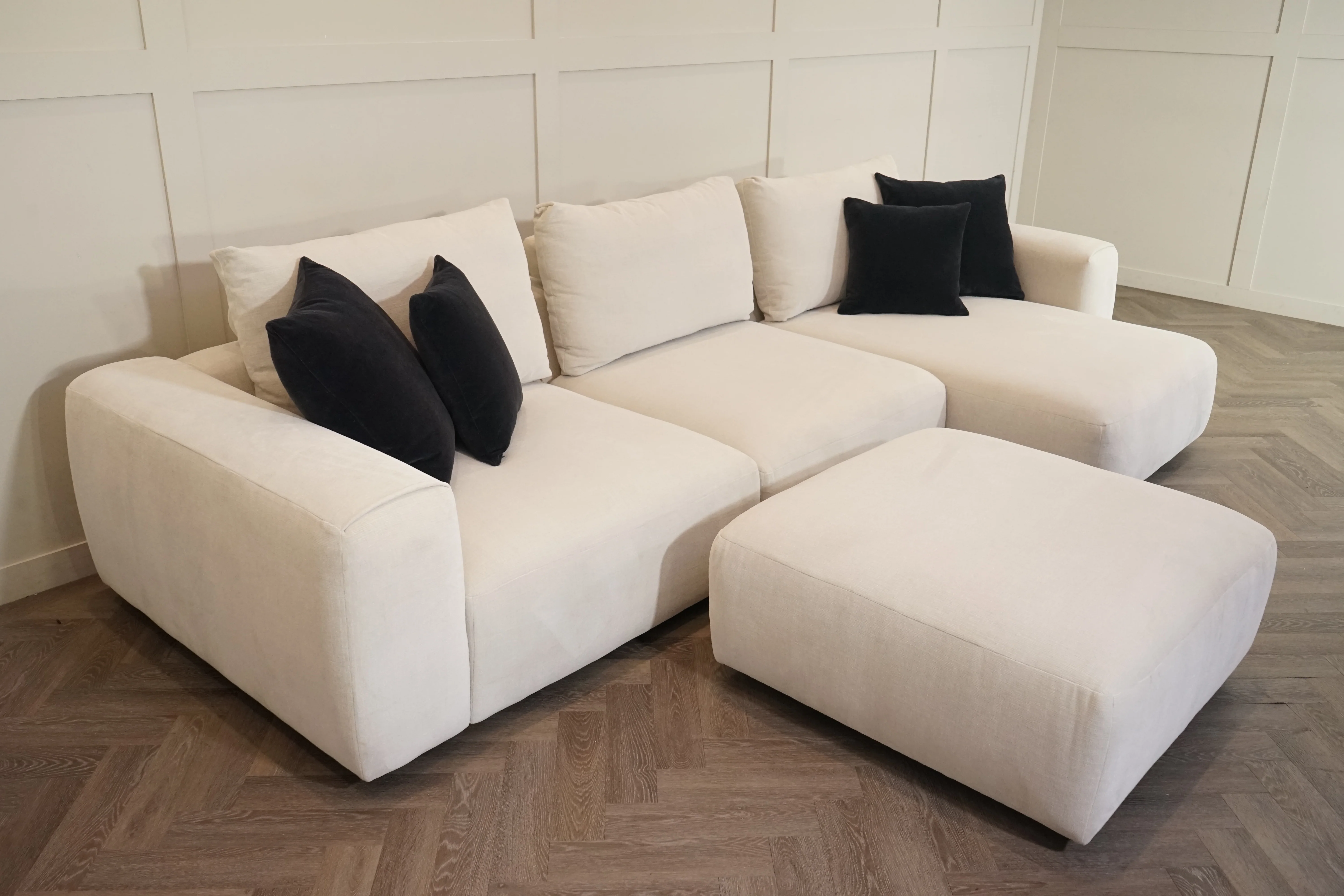 Rocco Large RHF Chaise Sofa & Footstool, Dusky Ecru - Image 8