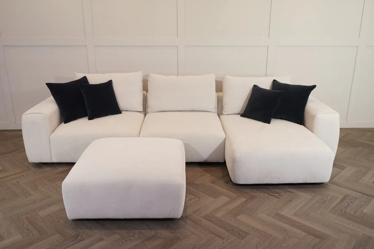Rocco Large RHF Chaise Sofa & Footstool, Dusky Ecru - Image 9